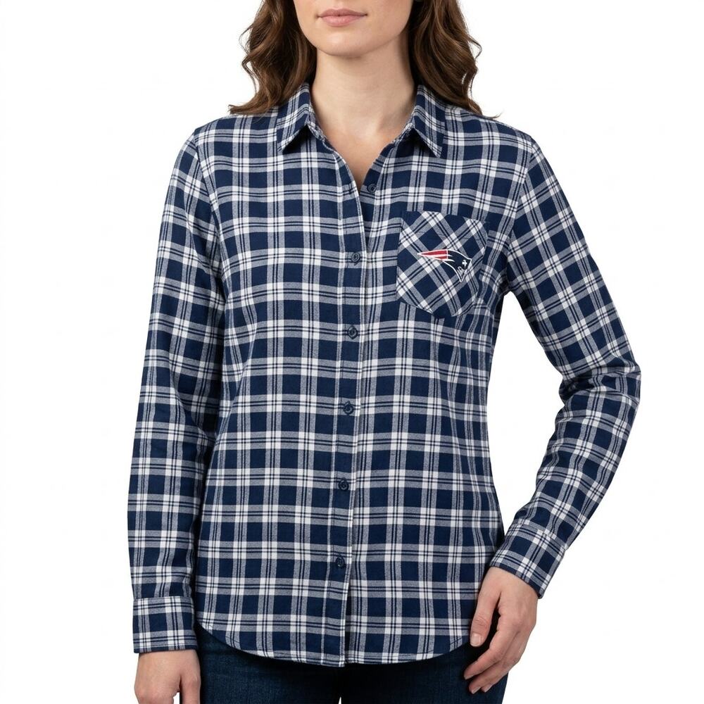 NFL Juniors 100% Cotton Blue Plaid Long Sleeve Collared Teens See Measurements